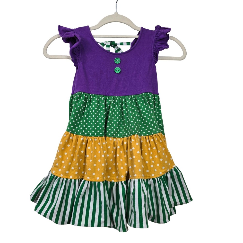 Eleanor Rose Britney Dress Girls 5-6 Purple Green Patchwork Tiered Whimsical